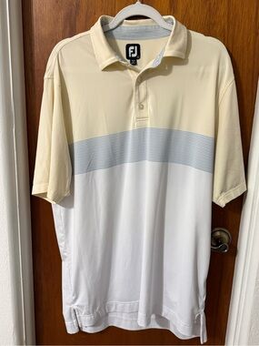 FootJoy ProDry Men's Large Yellow White Stripe Colorblock Golf Polo Shirt 29593